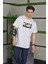 Unisex Bisiklet Yaka Baskılı Oversize T-Shirt - Beyaz 1