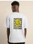 Unisex Bisiklet Yaka Baskılı Oversize T-Shirt - Beyaz 3