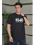 Unisex Bisiklet Yaka Baskılı Oversize T-Shirt - Siyah 1