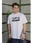 Unisex Bisiklet Yaka Baskılı Oversize T-Shirt - Beyaz 3