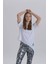 Beyaz Kadın Eiffel Baskı Detay Asimetrik Kesim T-Shirt 2