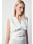 Kruvaze Desenli Saten Bluz - Ekru 2
