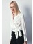 Yan Kuşaklı Saten Bluz - Ekru 4