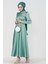 Önü Taş Baskılı Saten Abiye-Mint Yeşili 2
