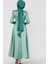 Önü Taş Baskılı Saten Abiye-Mint Yeşili 5