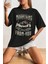 Kadın Siyah Mountains Baskılı Oversize T-Shirt 1