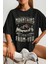 Kadın Siyah Mountains Baskılı Oversize T-Shirt 3
