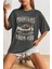 Kadın Füme Mountains Baskılı Oversize T-Shirt 1