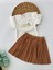Süet Pileli Etekli Kız Çocuk takım - Kahverengi 1