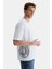 Ignıso Beyaz Bisiklet Yaka Baskılı Oversize Erkek Tshirt 2