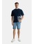Ignıso Lacivert Bisiklet Yaka Baskılı Oversize Erkek Tshirt 2