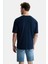 Ignıso Lacivert Bisiklet Yaka Baskılı Oversize Erkek Tshirt 3