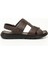 Erkek Kahverengi Hakiki Deri Comfort Sandalet 1
