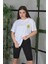 Bisiklet Yaka Baskılı Oversize T-Shirt Beyaz 1