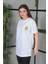 Bisiklet Yaka Baskılı Oversize T-Shirt Beyaz 2