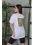 Bisiklet Yaka Baskılı Oversize T-Shirt Beyaz 3