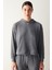 Antrasit Kapşonlu Fitilli Yumuşak Sweatshirt 1