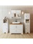 Oval Lavabolu Mat Beyaz Mdf 100 cm Çekmeceli Banyo Dolabı + Aynalı Üst Dolabı + 2 Adet Boy Dolabı 1