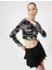 Uzun Kollu Baskılı Crop Tişört Bisiklet Yaka Slim Fit 1