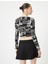 Uzun Kollu Baskılı Crop Tişört Bisiklet Yaka Slim Fit 4