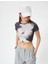 Soyut Desenli Crop Tişört Kısa Kollu Bisiklet Yaka Slim Fit 1