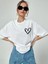 Kadın Bisiklet Yaka Baskılı Oversize T-Shirt Beyaz 1