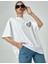Kadın Bisiklet Yaka Baskılı Oversize T-Shirt Beyaz 4