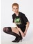 Yuvarlak Yaka Baskılı Siyah Kadın T-Shirt 241K1J0703 4