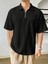 Erkek Oversize Polo Yaka Waffle T-Shirt Poloyaka-Fermuarlı 1