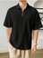Erkek Oversize Polo Yaka Waffle T-Shirt Poloyaka-Fermuarlı 1