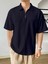 Erkek Oversize Polo Yaka Waffle T-Shirt Poloyaka-Fermuarlı 1