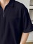 Erkek Oversize Polo Yaka Waffle T-Shirt Poloyaka-Fermuarlı 2