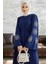 Liva Kolları Taşlı Abaya - Indigo 4