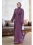 Kolları Taş Işlemeli Abaya - Leylak 1