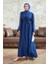 Kolları Taş Işlemeli Abaya - Indigo 2