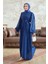 Kolları Taş Işlemeli Abaya - Indigo 1