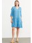 Puantiye Desenli Rahat Kalıp Dökümlü Elbise - Mavi 1