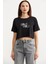 Oversize Baskılı Crop T-Shirt - Siyah 1