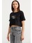 Oversize Baskılı Crop T-Shirt - Siyah 4