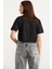 Oversize Baskılı Crop T-Shirt - Siyah 5