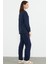 Baskı Detaylı Uzun Kol Krep Takım - Lacivert 5