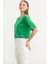 Sim Detaylı Oversize Crop T-Shirt - Yeşil 4
