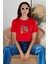 Oversize Baskılı Crop T-Shirt - Mercan 2