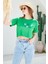 Oversize Baskılı Crop Tişört - Yeşil 2