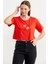 Oversize Baskılı Crop T-Shirt - Mercan 2
