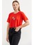 Oversize Baskılı Crop T-Shirt - Mercan 4