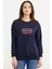 Baskılı Oversize Basic Sweatshirt - Lacivert 1