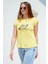 Düşük Kol Baskılı Viskon T-Shirt - Sarı 3