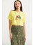 Oversize Baskılı Crop Tişört - Sarı 2