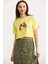 Oversize Baskılı Crop Tişört - Sarı 3